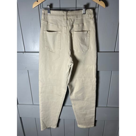 Oat Women's Cream Colored Straight Leg Pleated Denim Blue Jeans Size 25 - Picture 2 of 4